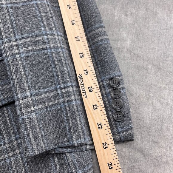 Unbranded Blazer Men 40 Gray Blue Windowpane Plaid Classic Wool Jacket Chile - Picture 6 of 12